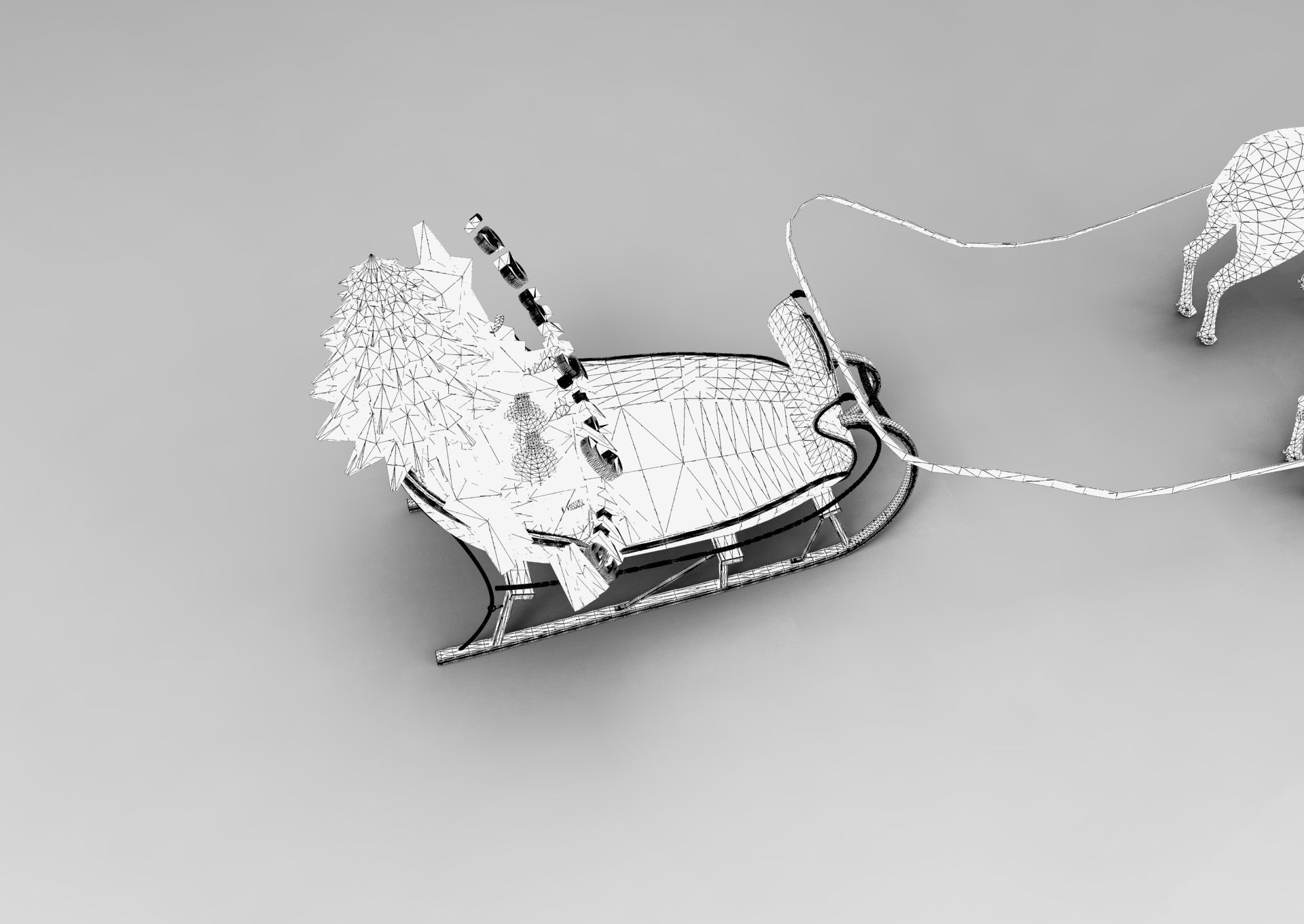 Red Deer Santa Sleigh Model Low-poly 3D model_21