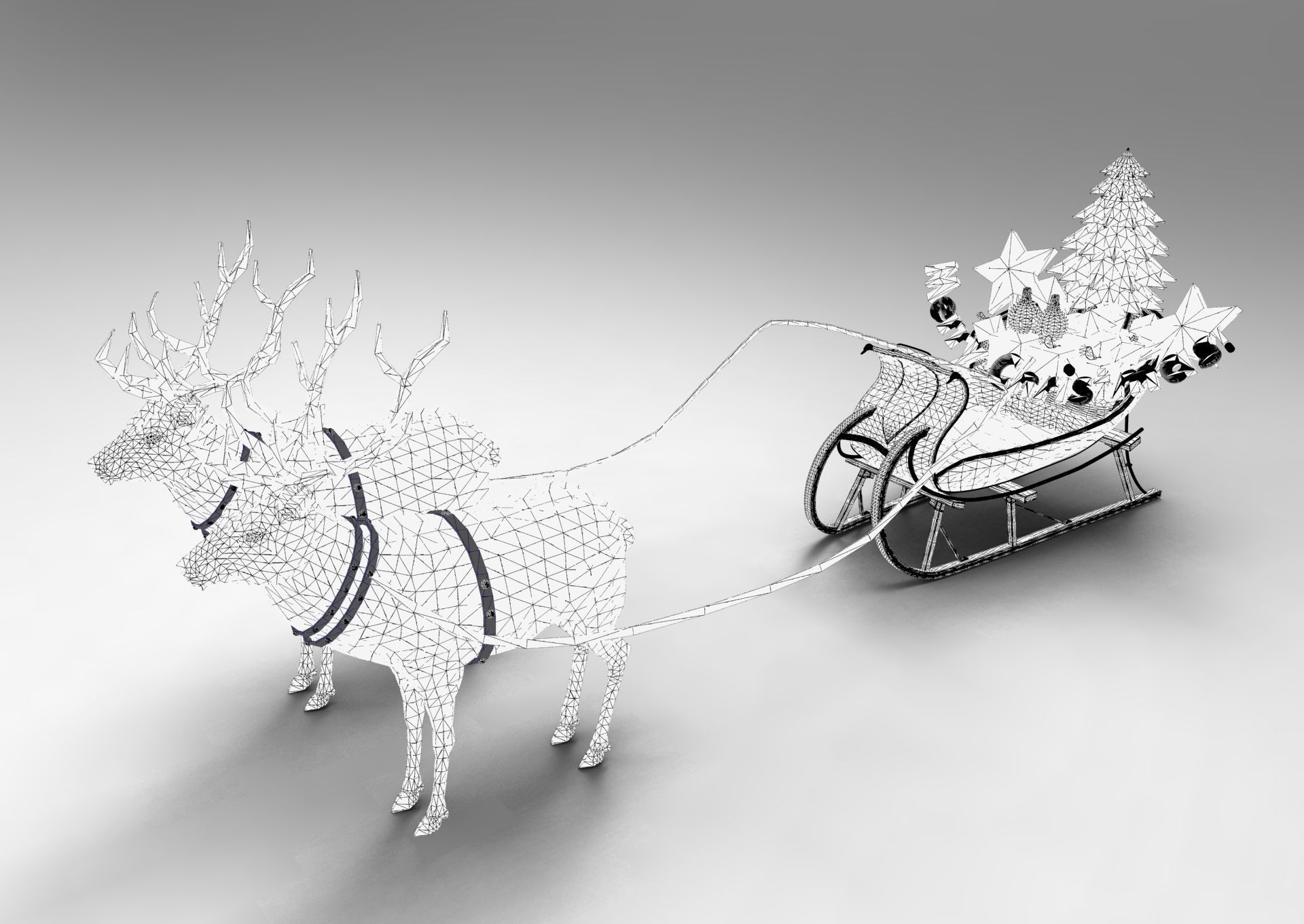 Red Deer Santa Sleigh Model Low-poly 3D model_8