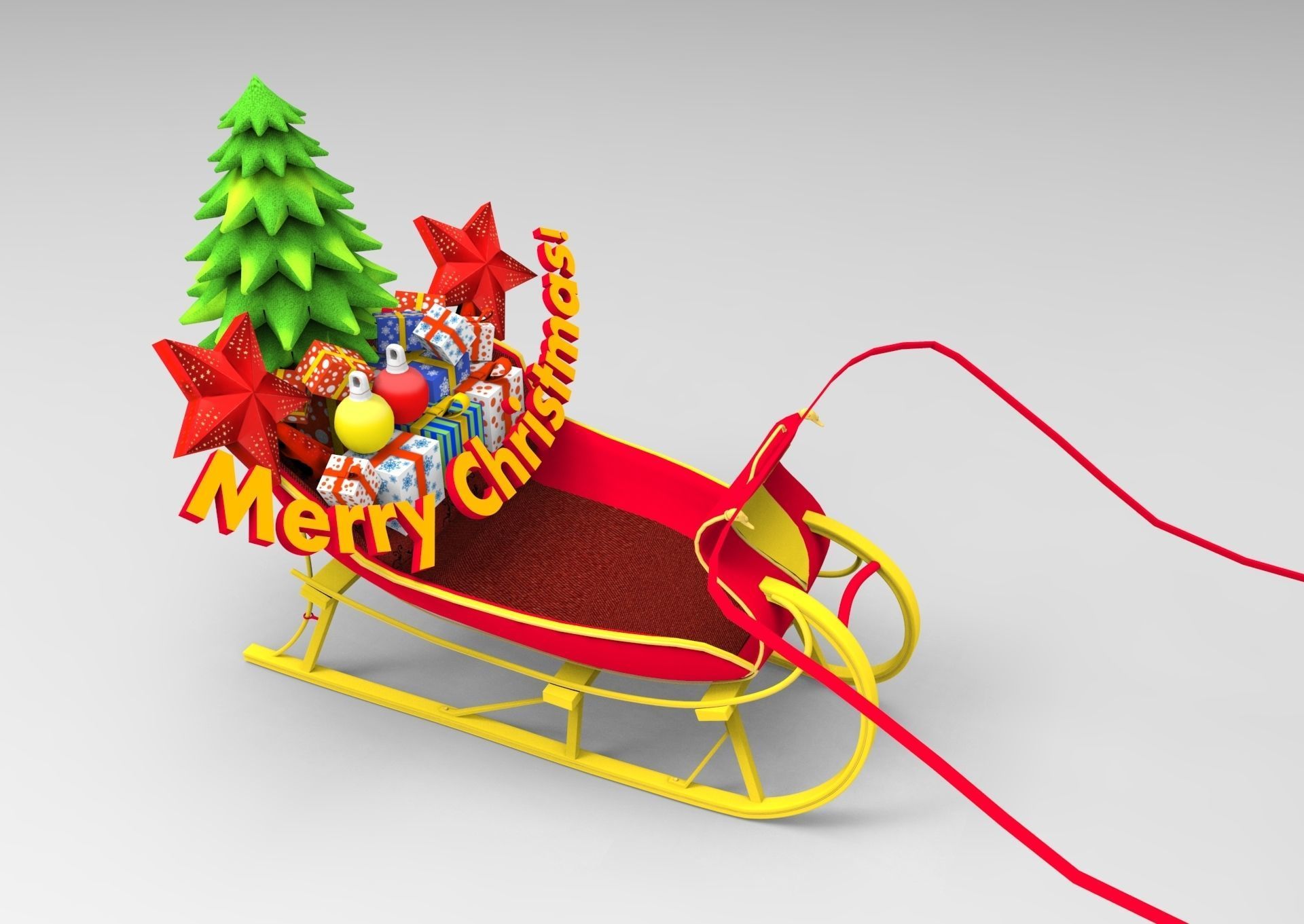 Red Deer Santa Sleigh Model Low-poly 3D model_14