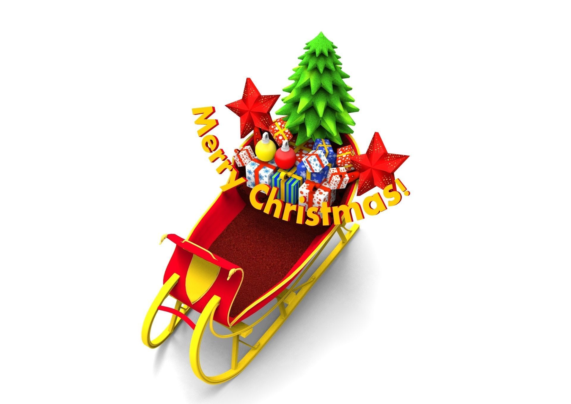 Red Deer Santa Sleigh Model Low-poly 3D model_2