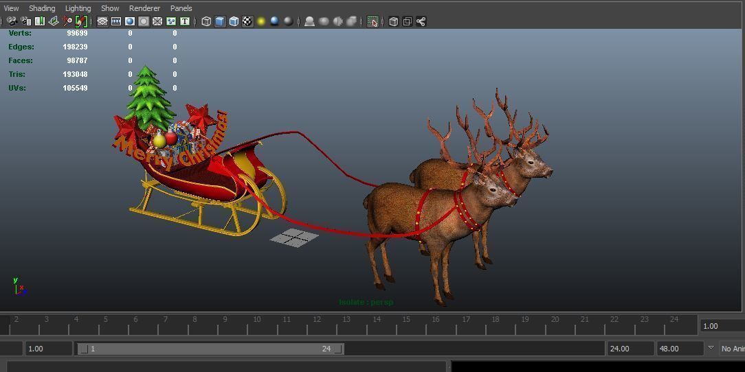 Red Deer Santa Sleigh Model Low-poly 3D model_16