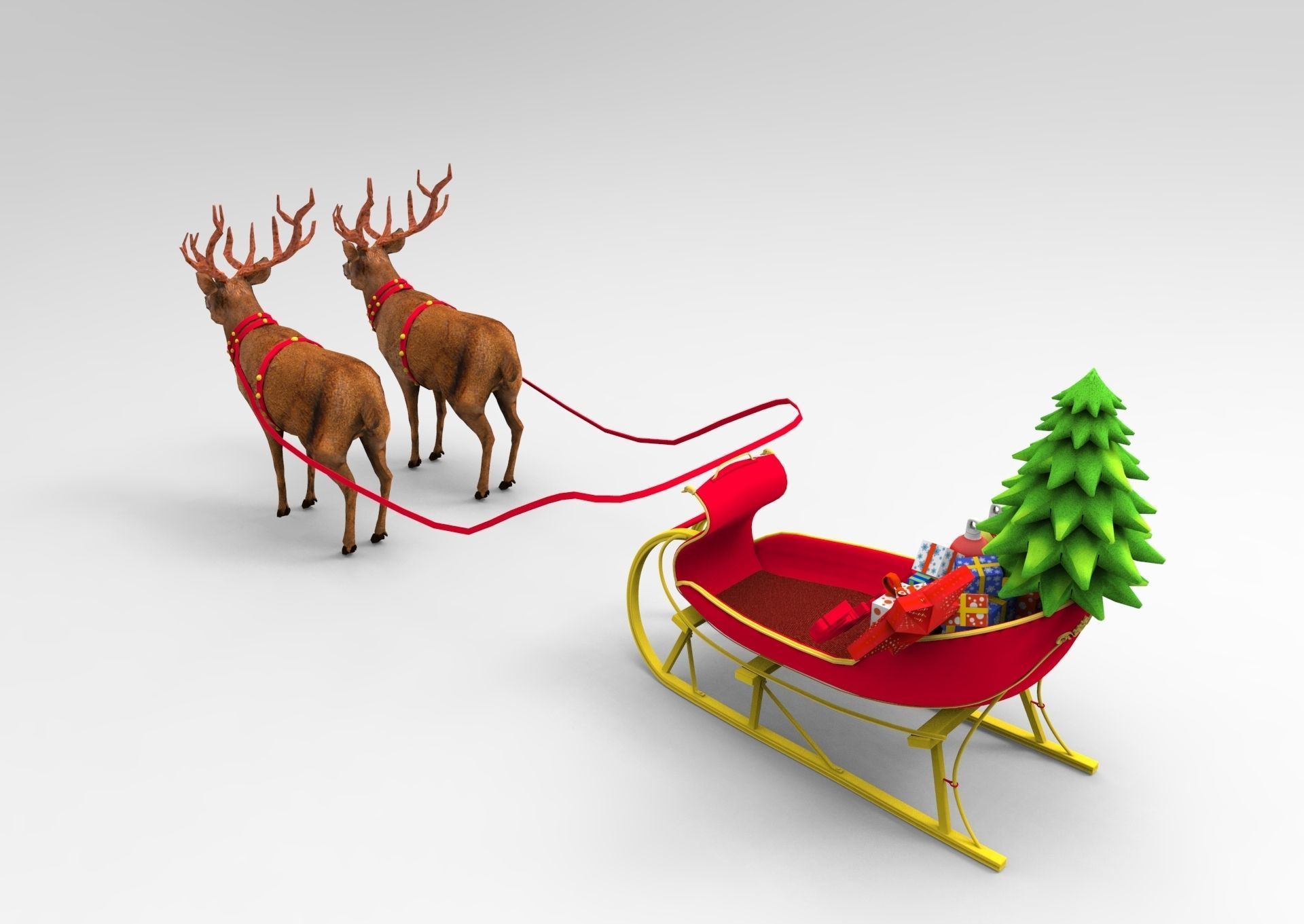Red Deer Santa Sleigh Model Low-poly 3D model_1