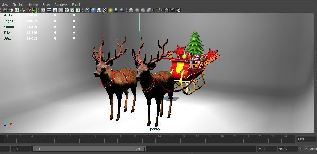 Red Deer Santa Sleigh Model Low-poly 3D model_15