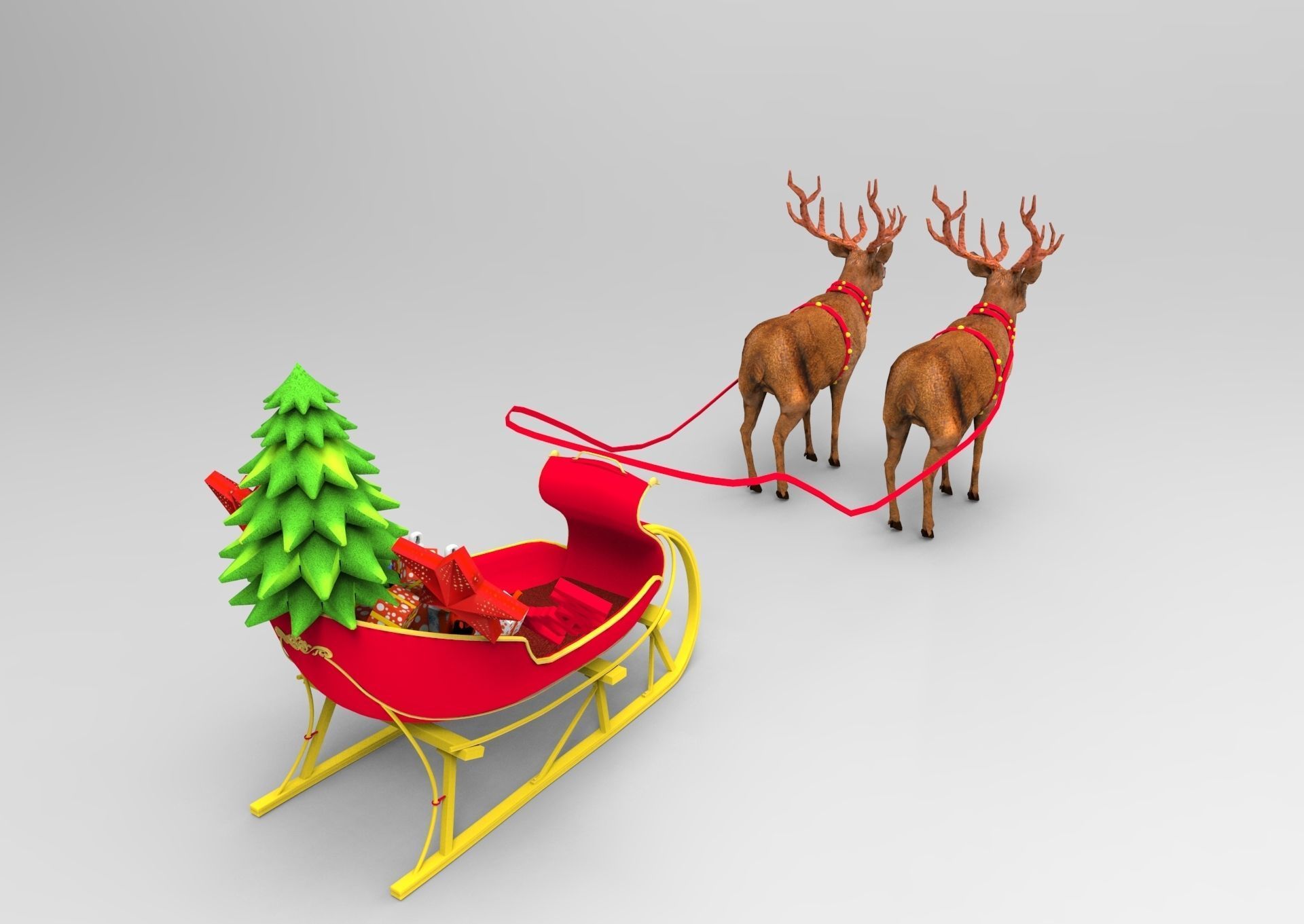 Red Deer Santa Sleigh Model Low-poly 3D model_10