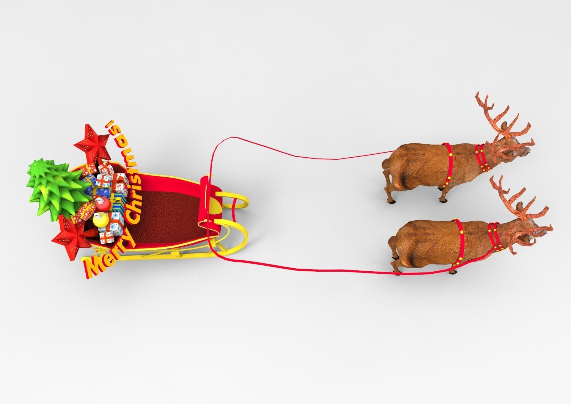 Red Deer Santa Sleigh Model Low-poly 3D model_11