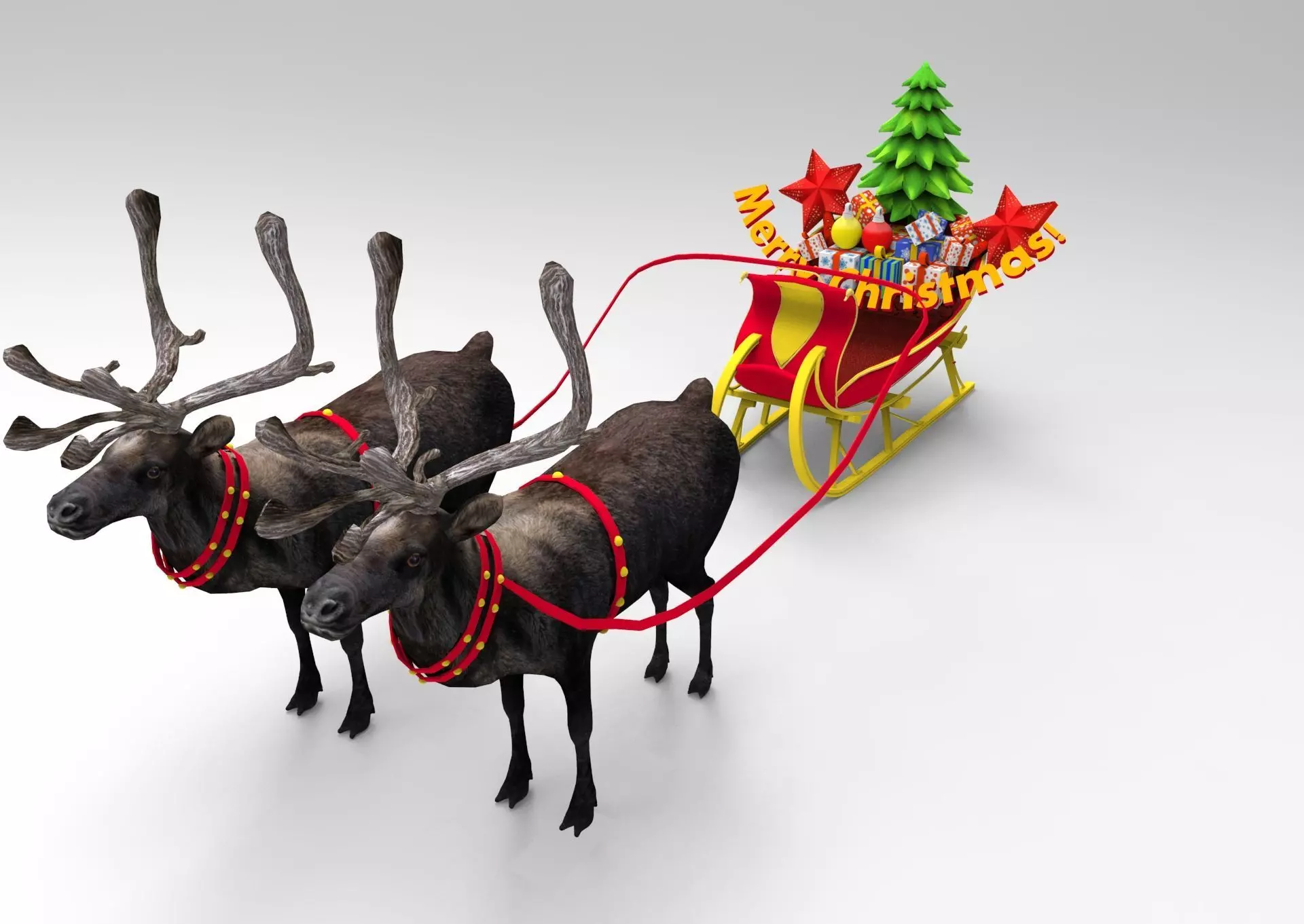 Reindeer Sleigh Model Low-poly 3D model