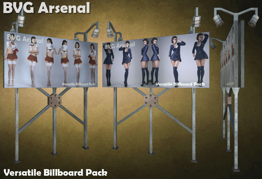 Modular Billboard Pack 02 Low-poly 3D model_4