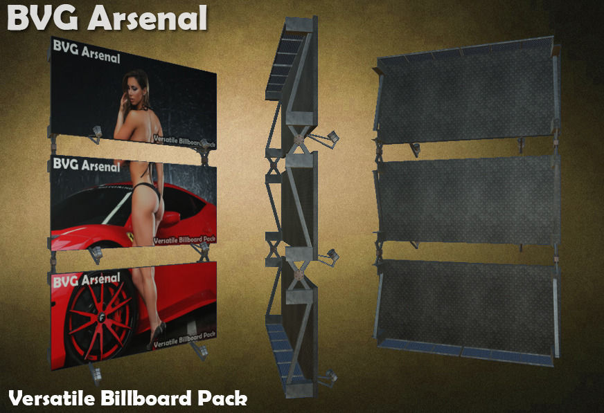 Modular Billboard Pack 02 Low-poly 3D model_6