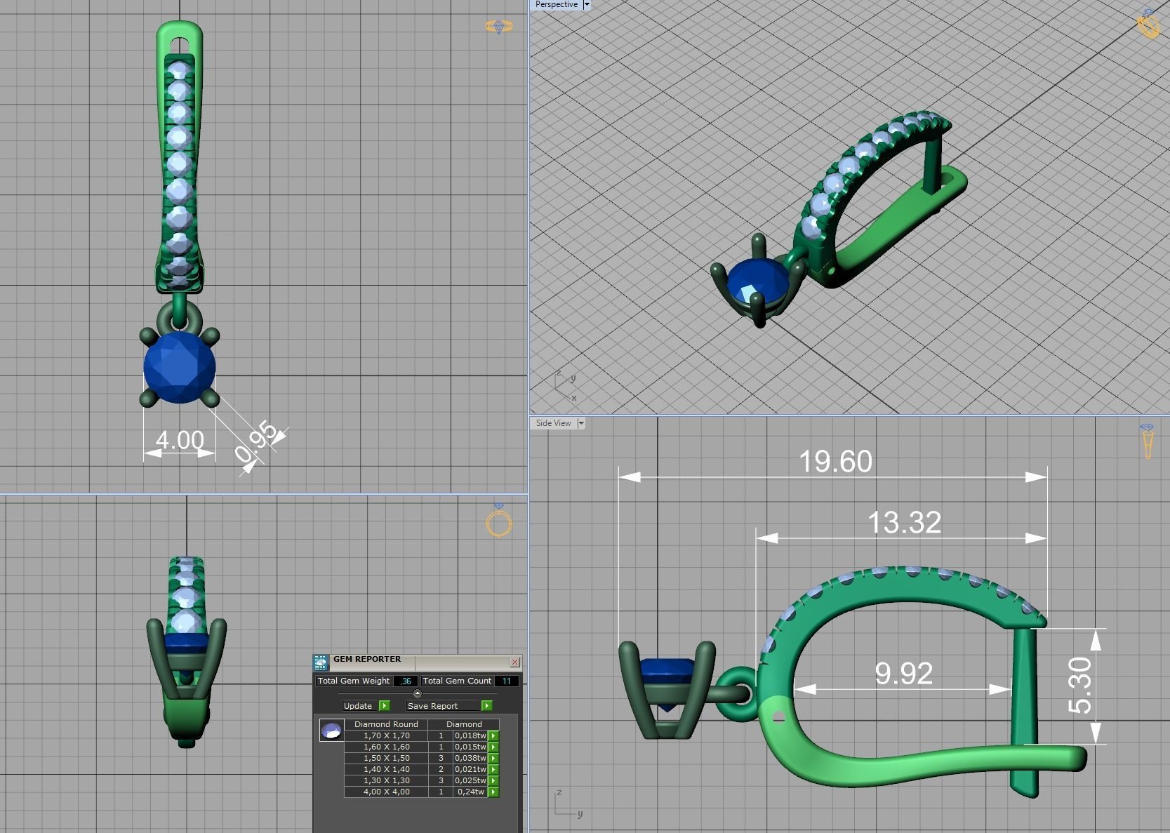 Diamond Huggy Earrings with 4mm stone 3dmodel 3D print model_14