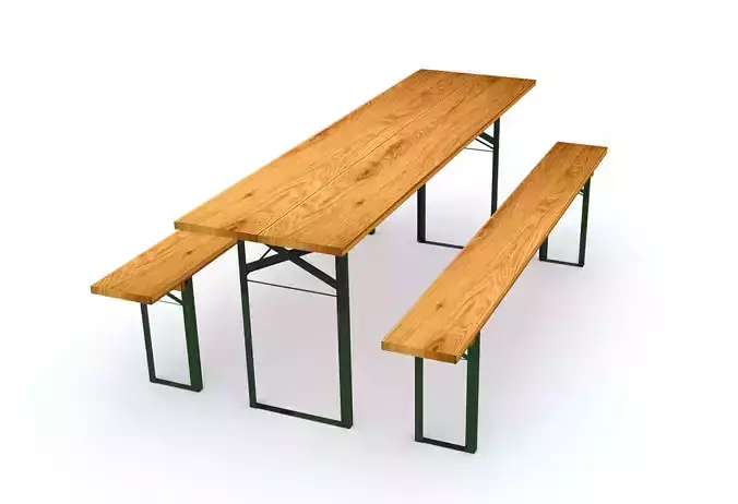 Party set - table and two benches Low-poly 3D model
