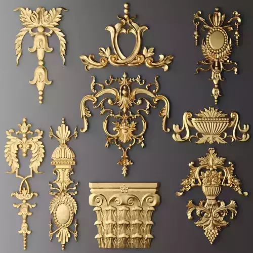 Cartouches SET 3 decorative ornaments in gold 3D model