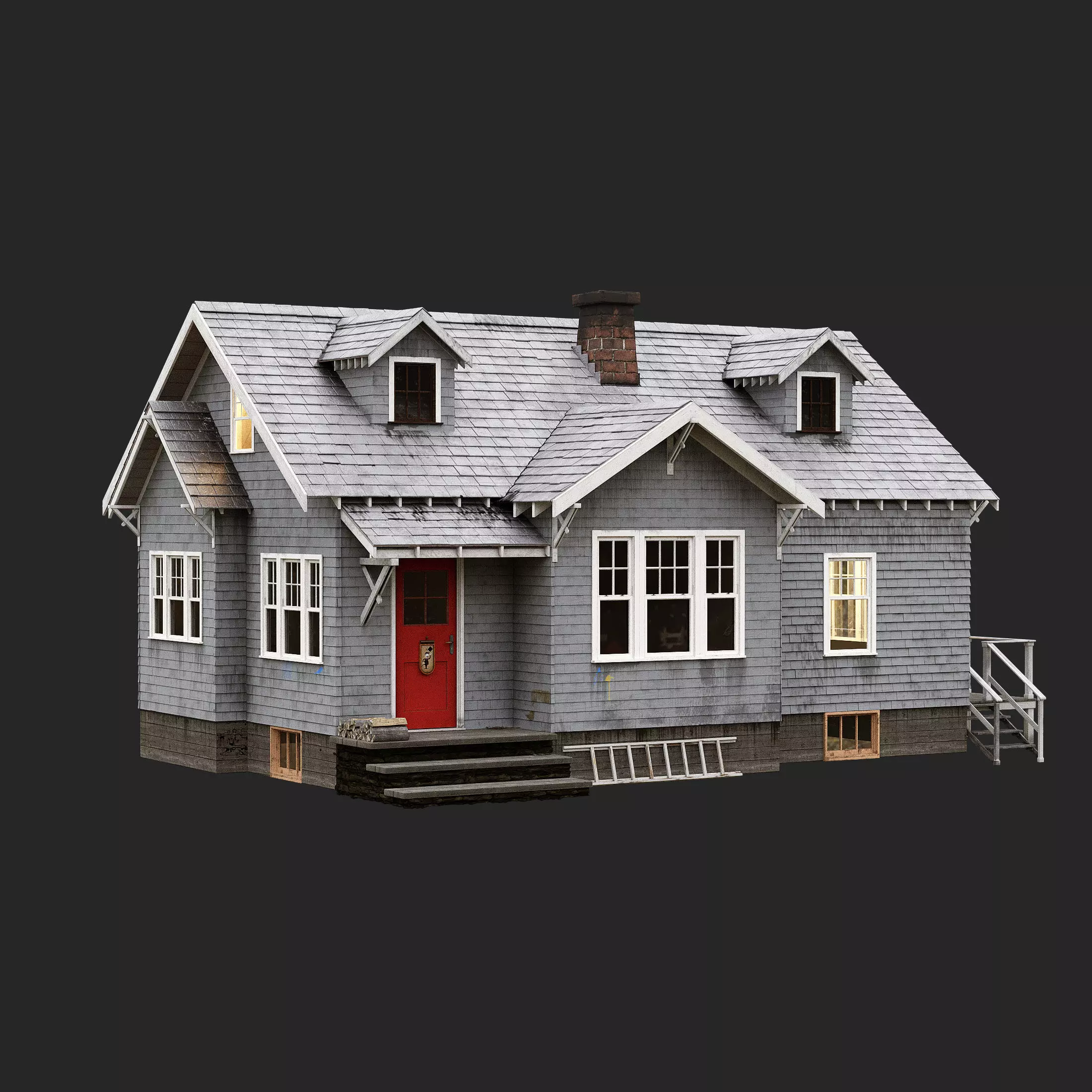 Grey House 3D model_0