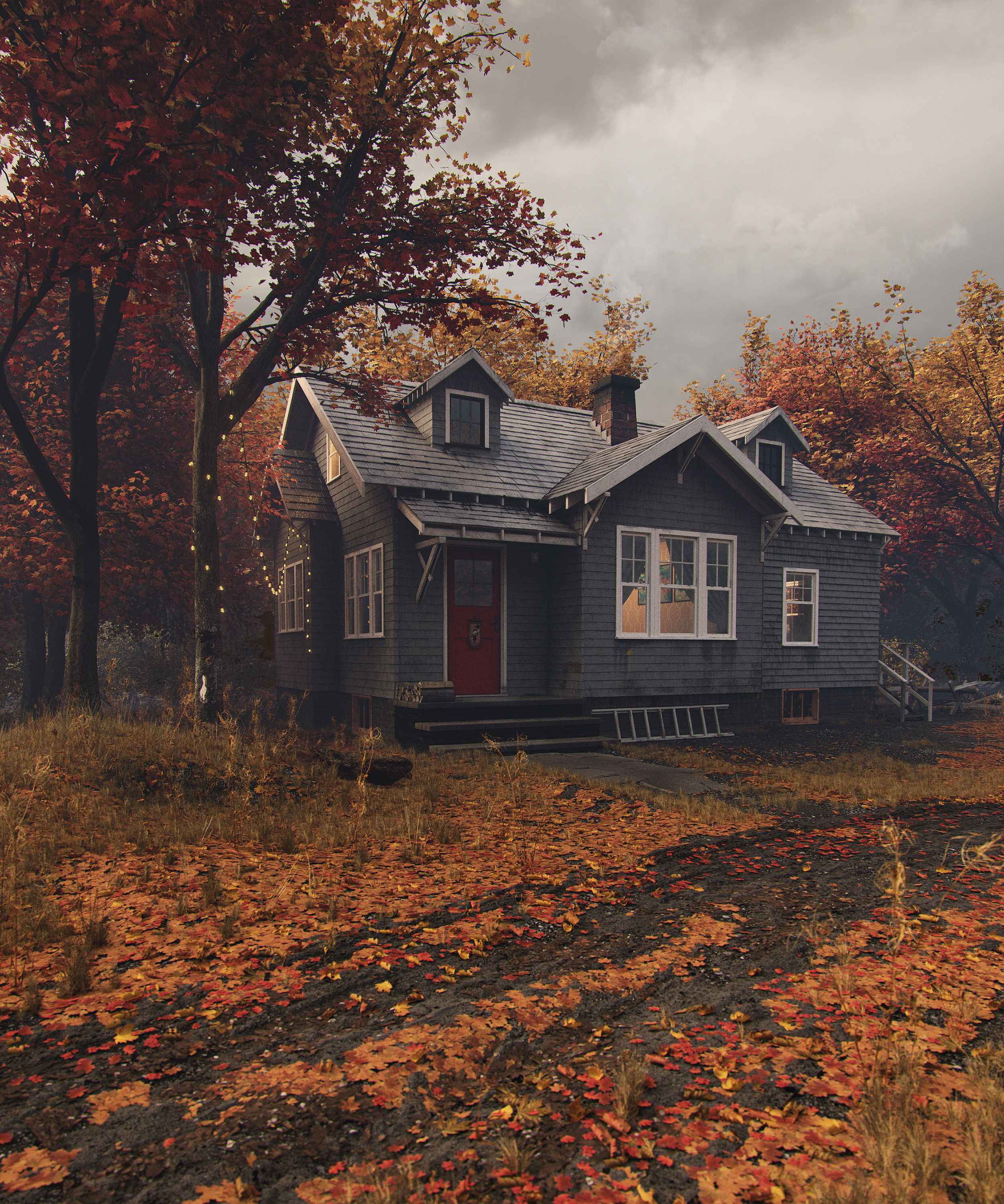 Grey House 3D model_2