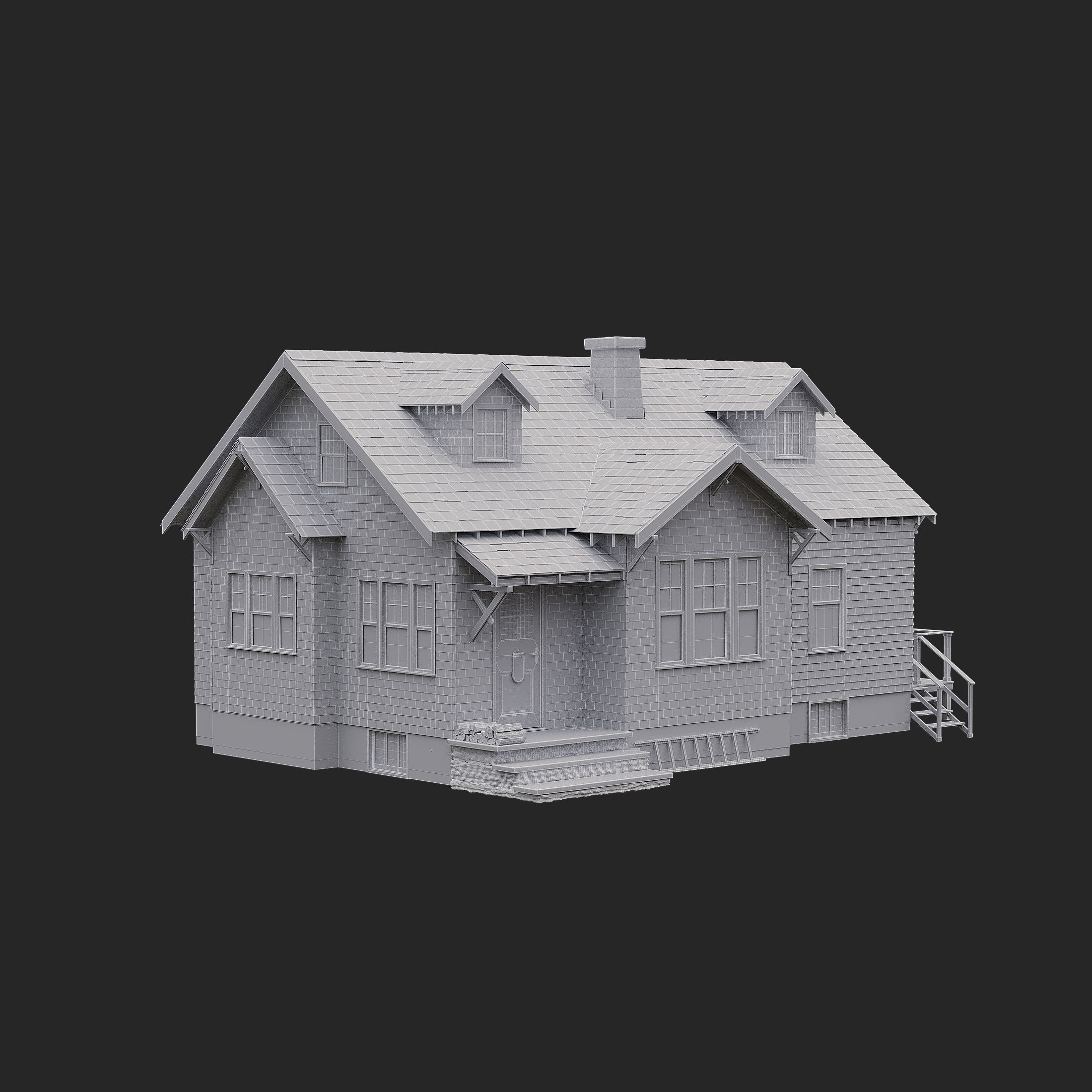 Grey House 3D model_3