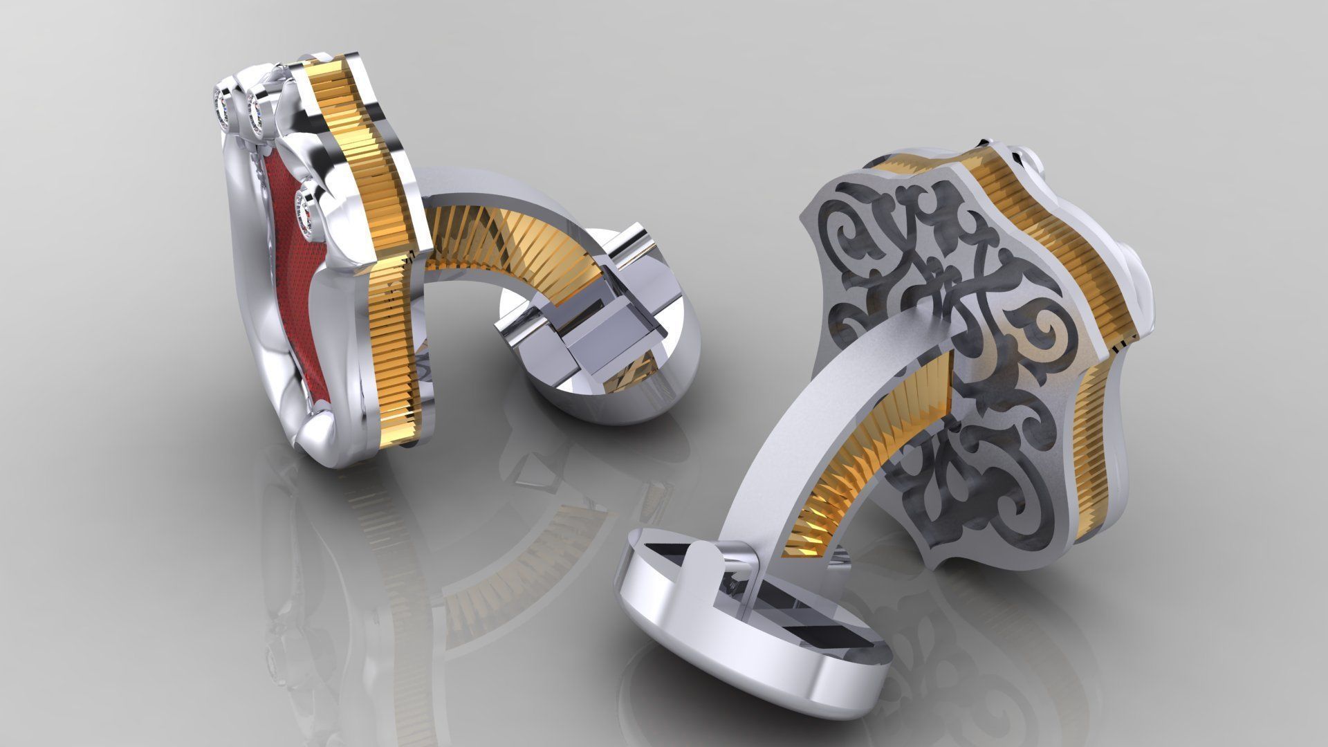 original Cufflinks with enamel and diamonds 3D print model_2
