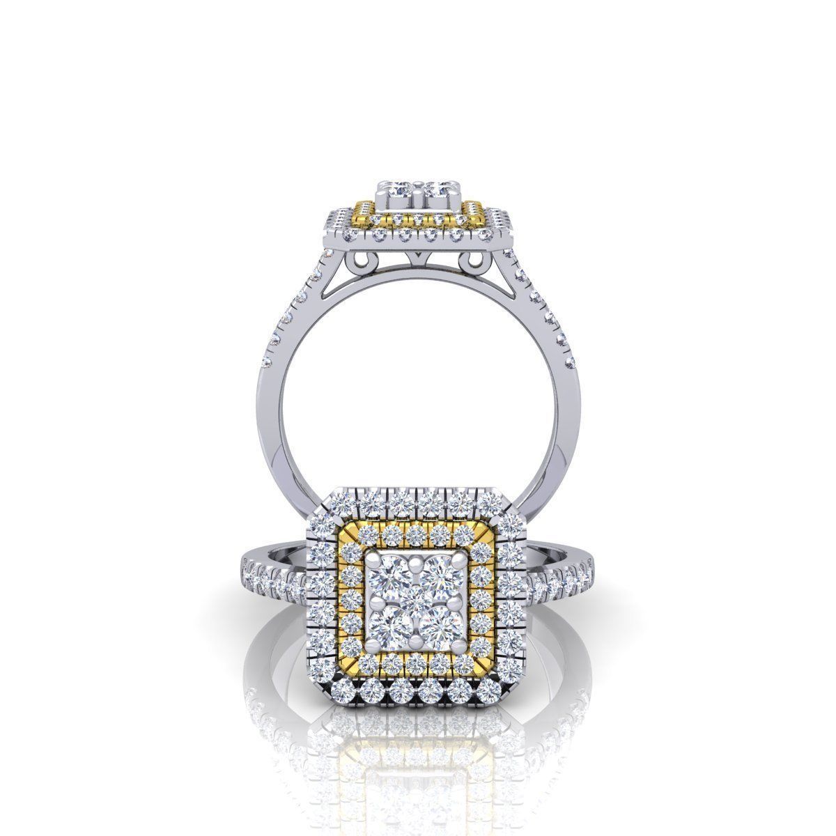 Double Square Halo Ring 3D print model_10