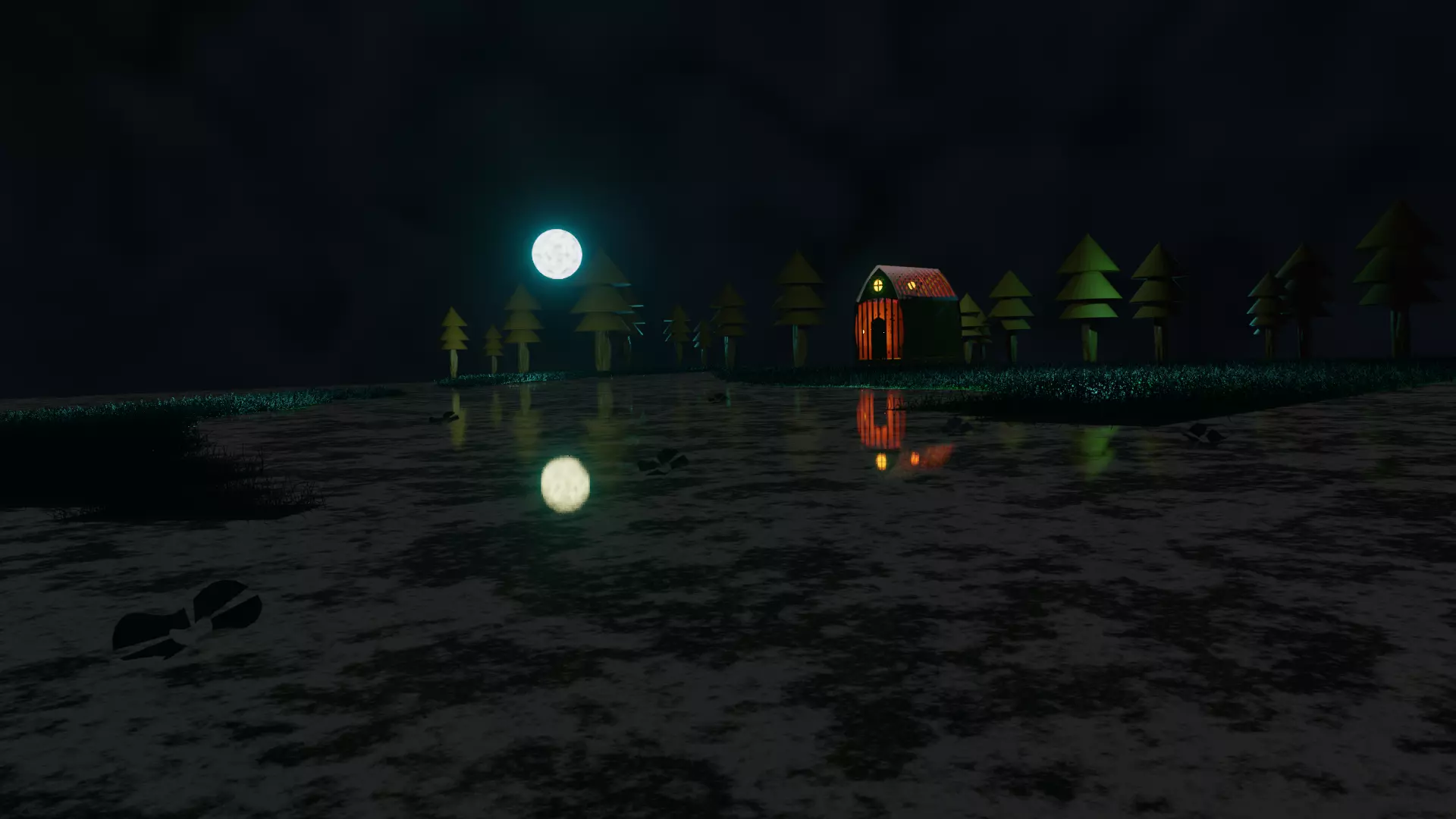the lake house in water at night 3D model_0