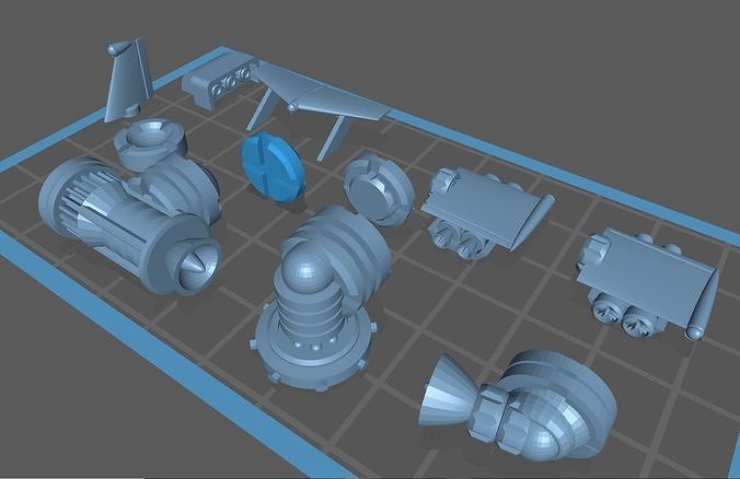 Set of engines and accessories for flying cars in Gaslands 3D print model
