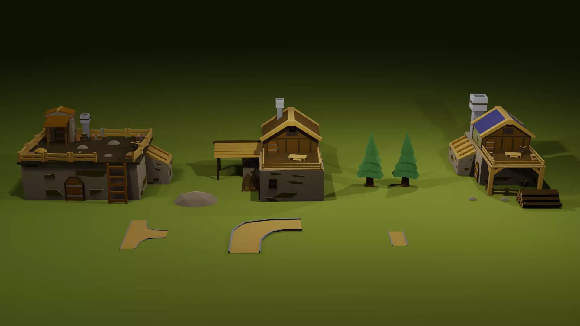 Forest houses Low-poly 3D model_0