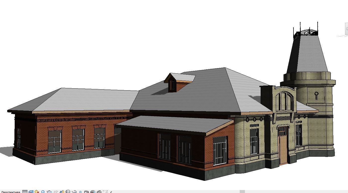 Mansion classic baroque style house with tower 3D model_4