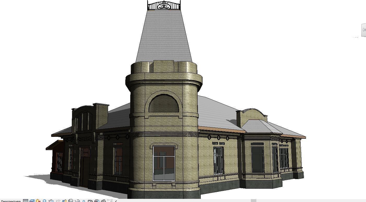 Mansion classic baroque style house with tower 3D model_3