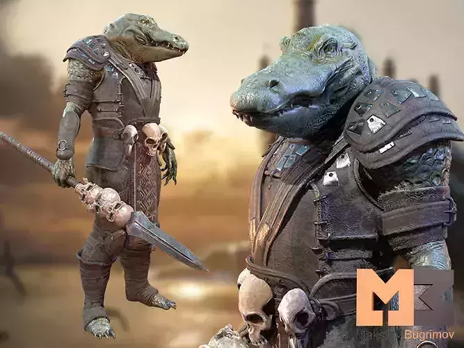 Warrior Crocodile Low-poly 3D model