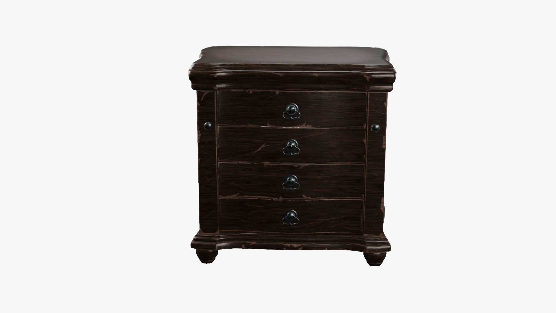 Nightstand - aged 4 drawer 3D model Low-poly 3D model_1