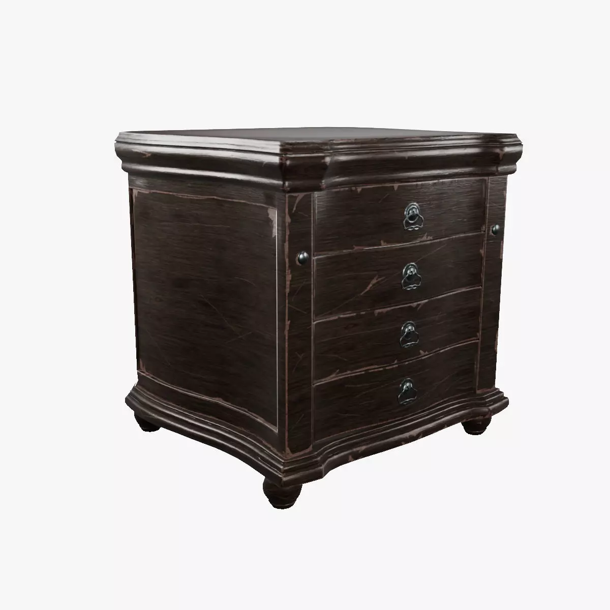 Nightstand - aged 4 drawer 3D model Low-poly 3D model_0