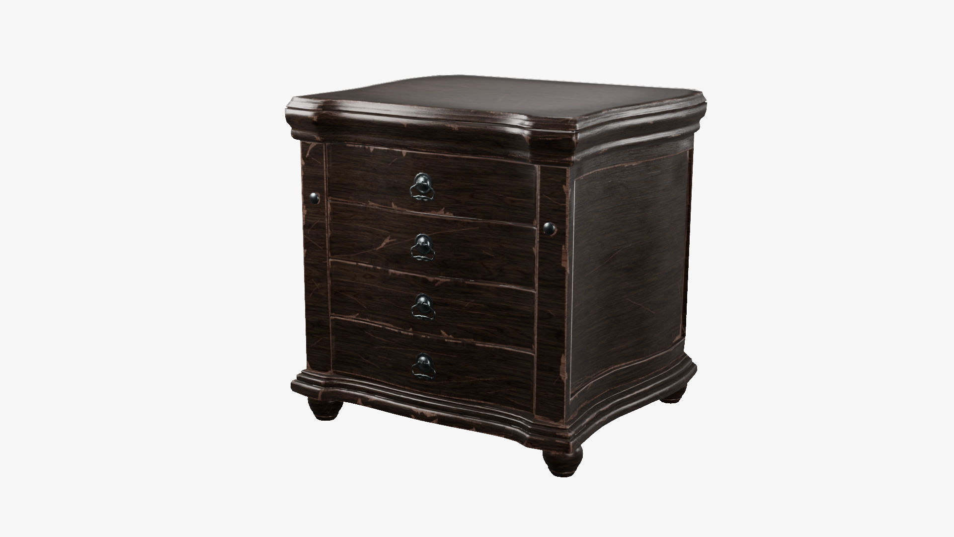 Nightstand - aged 4 drawer 3D model Low-poly 3D model_5