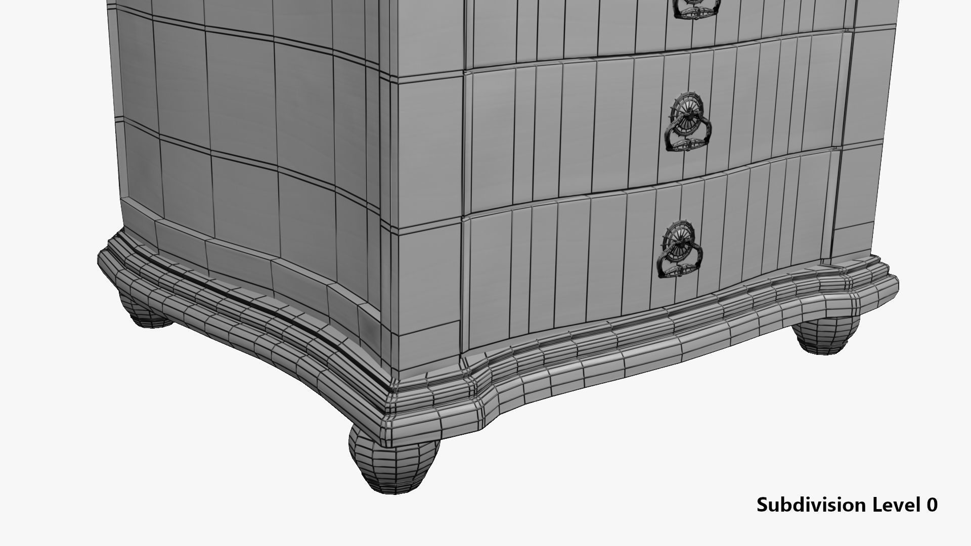 Nightstand - aged 4 drawer 3D model Low-poly 3D model_12