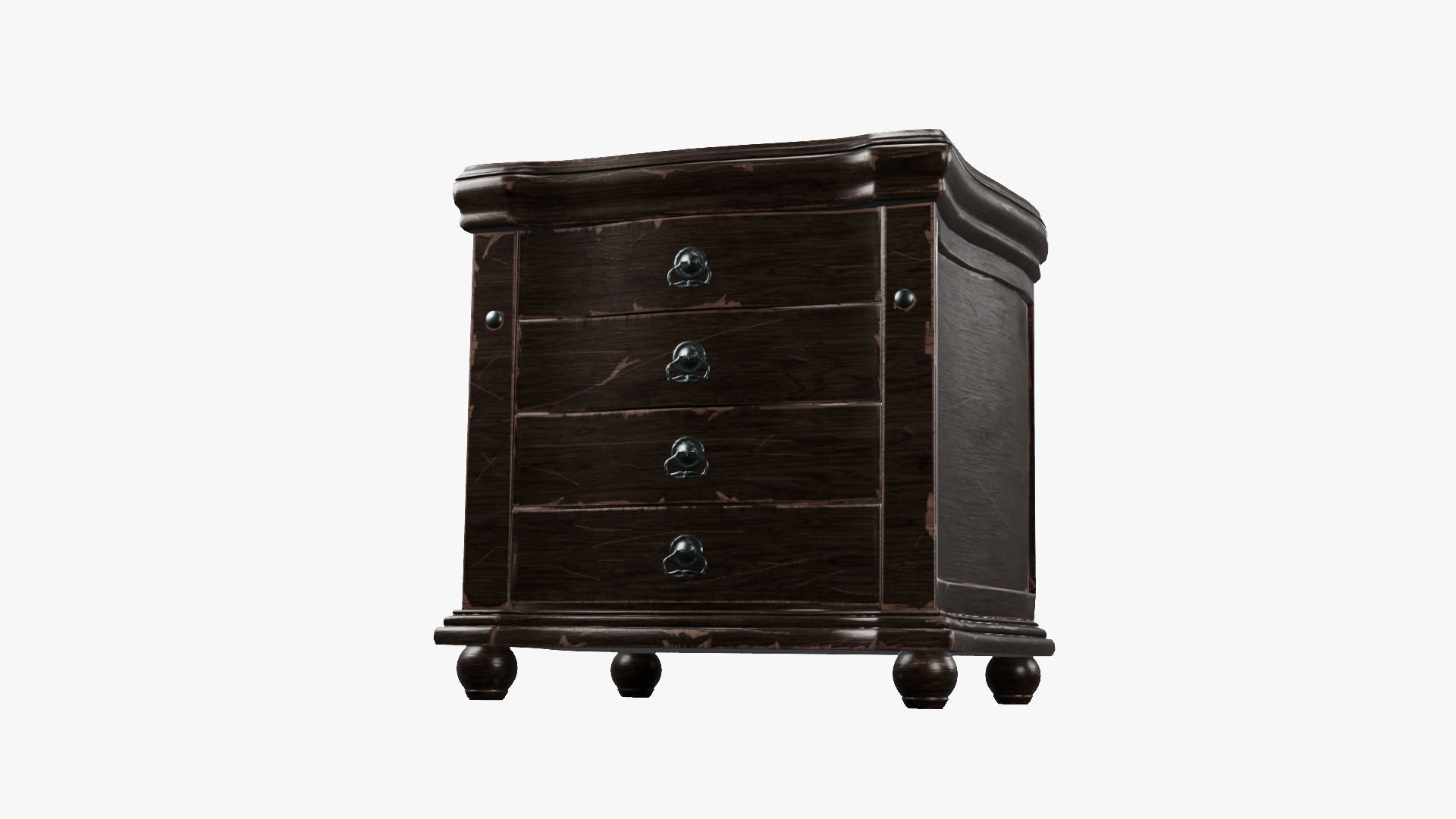 Nightstand - aged 4 drawer 3D model Low-poly 3D model_8