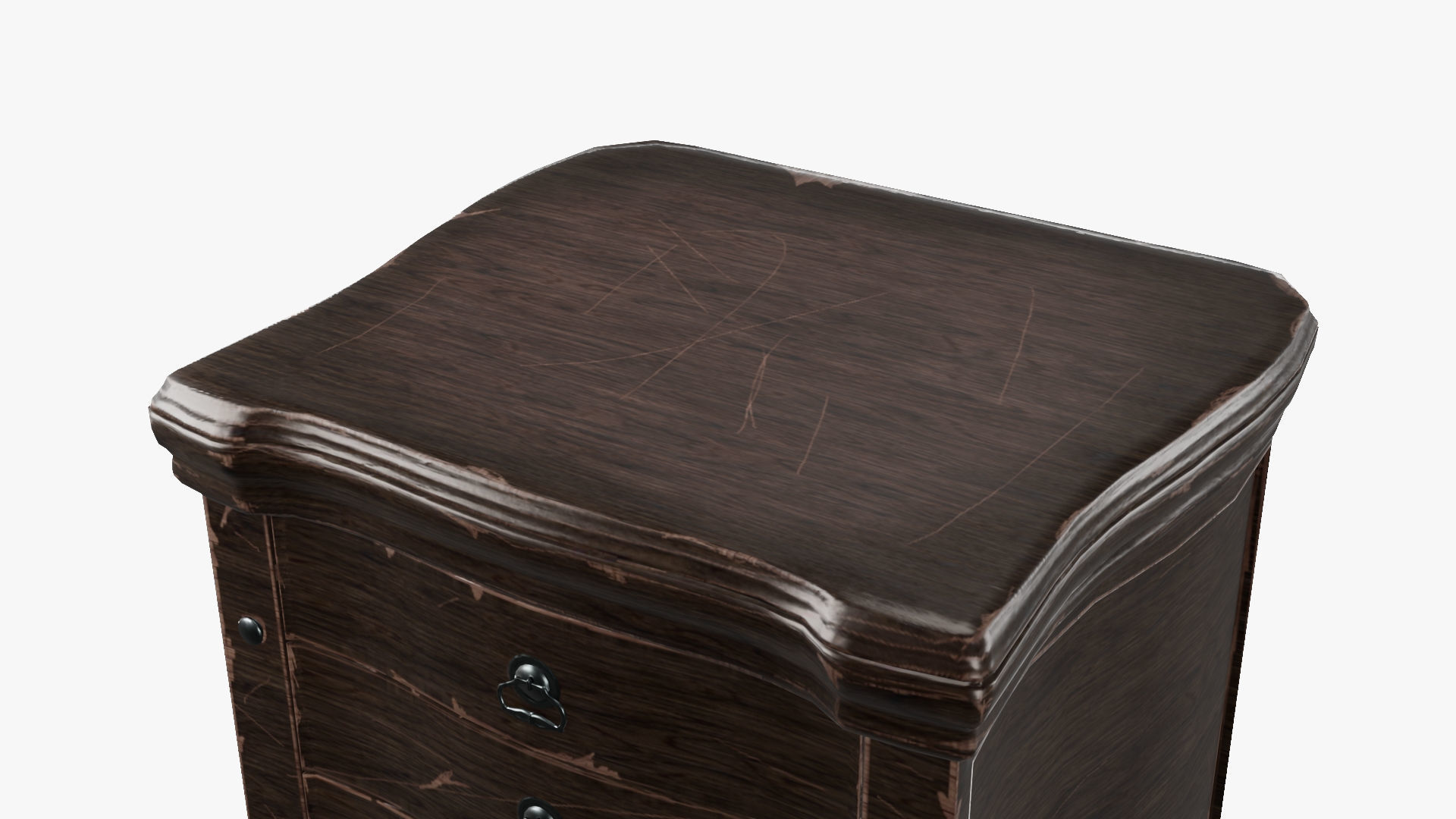 Nightstand - aged 4 drawer 3D model Low-poly 3D model_6