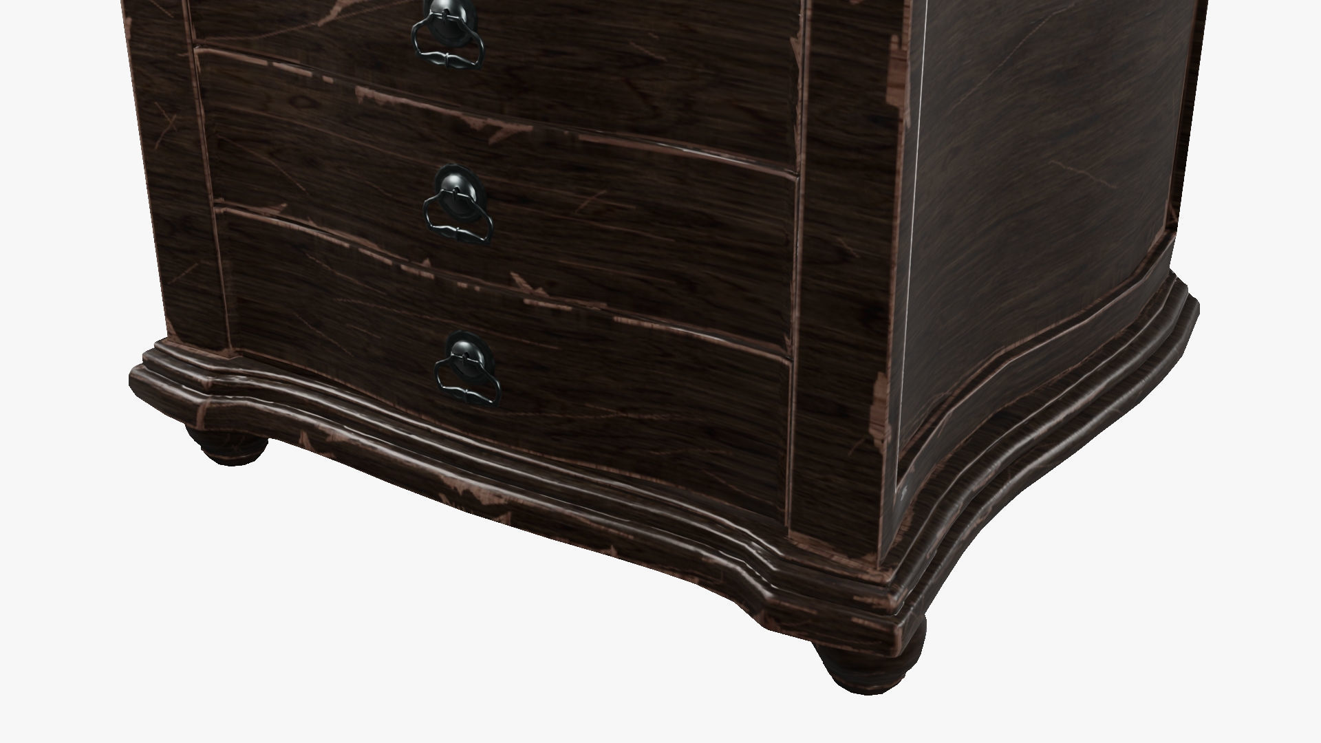 Nightstand - aged 4 drawer 3D model Low-poly 3D model_7