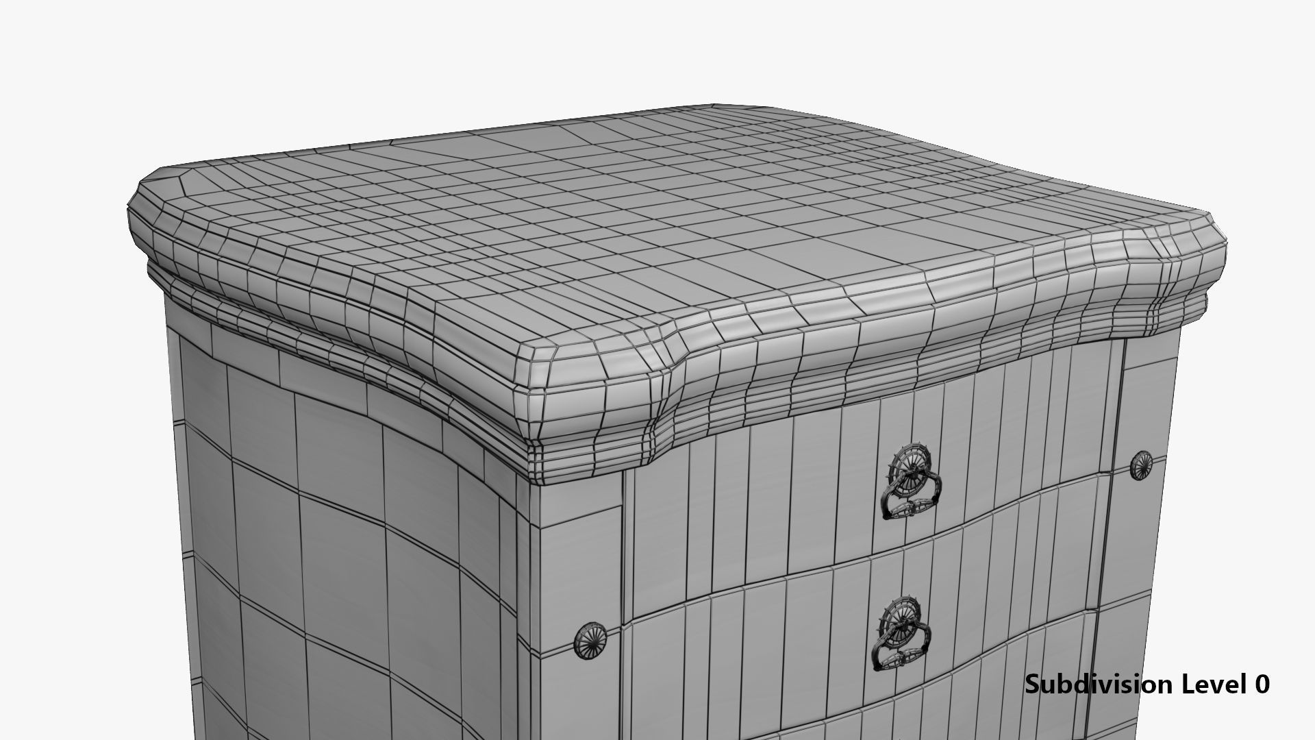 Nightstand - aged 4 drawer 3D model Low-poly 3D model_13