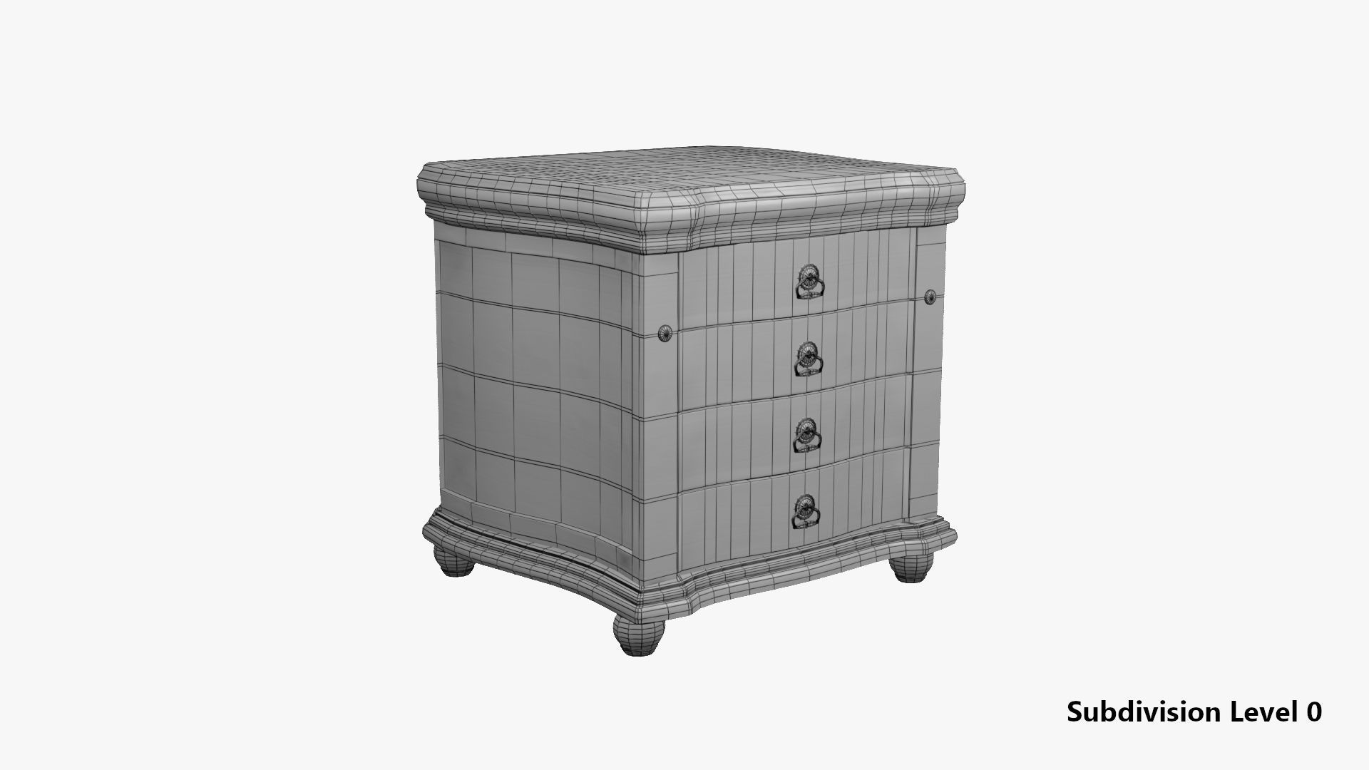 Nightstand - aged 4 drawer 3D model Low-poly 3D model_9