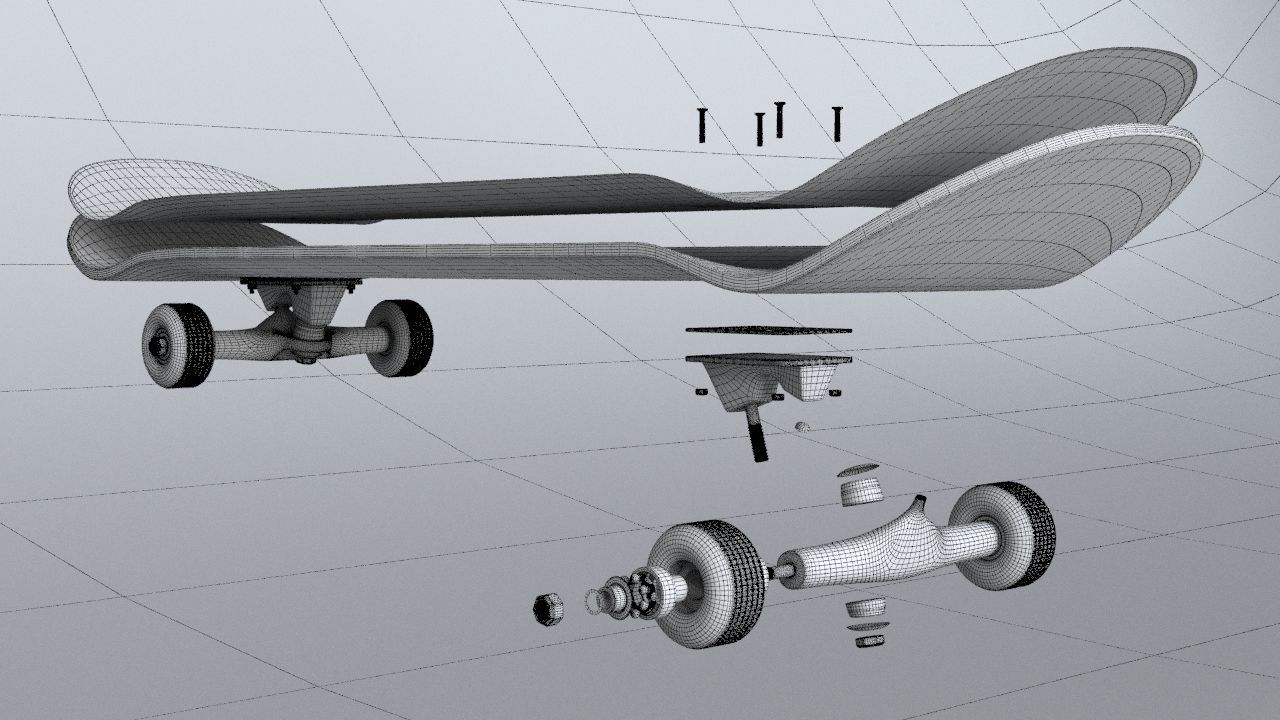 classic skateboard all parts 3D model_10