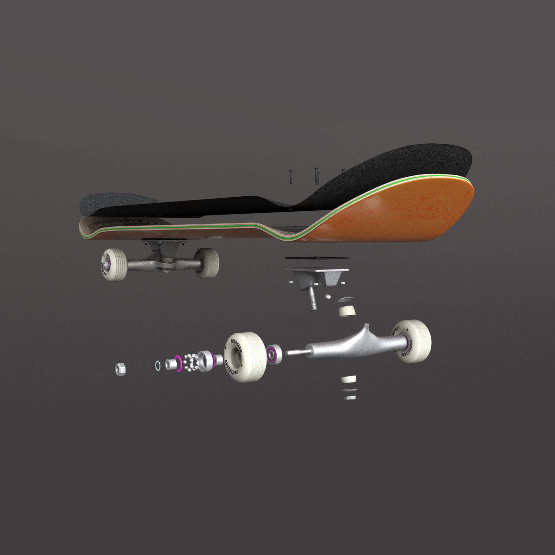 classic skateboard all parts 3D model_28