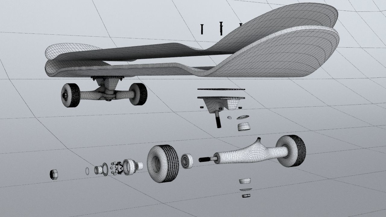 classic skateboard all parts 3D model_15