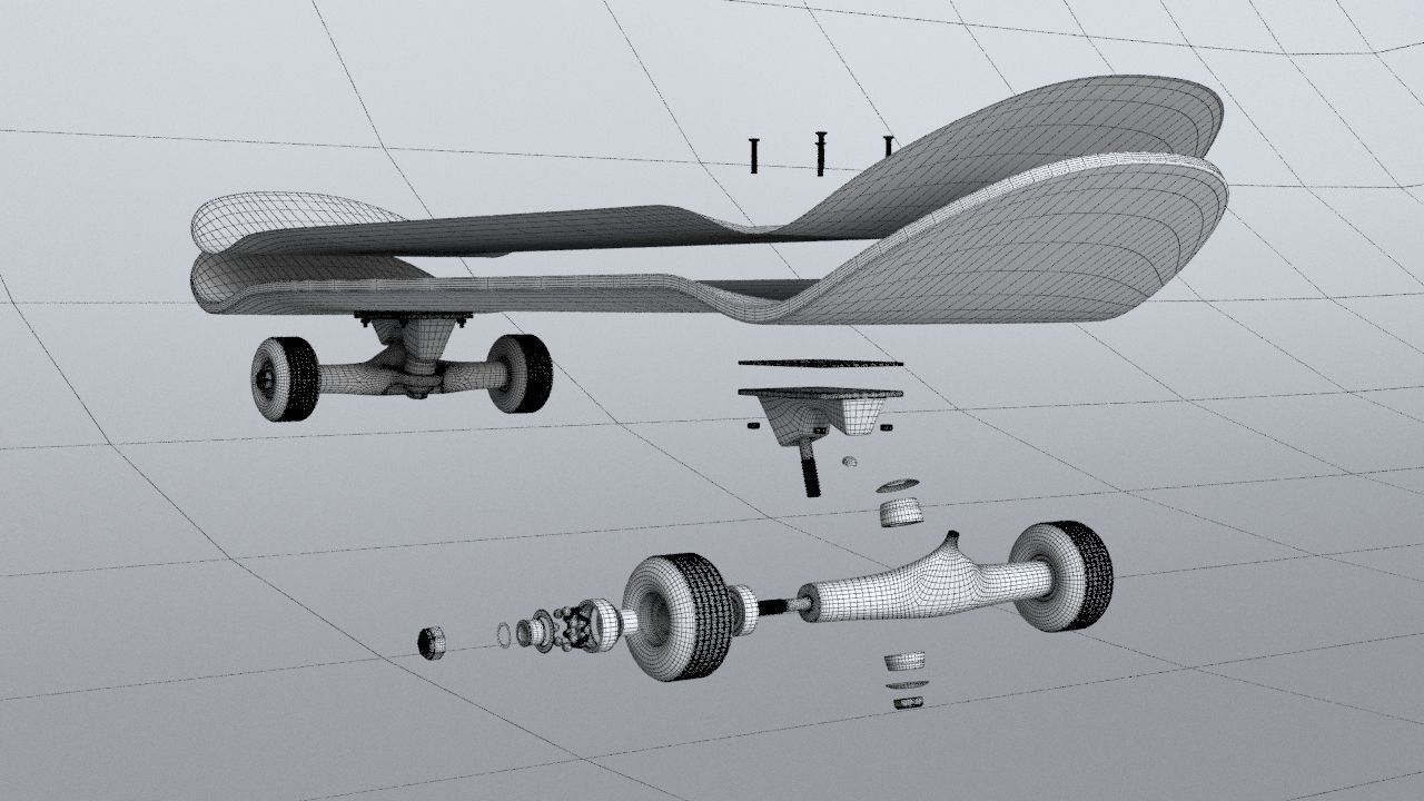 classic skateboard all parts 3D model_11