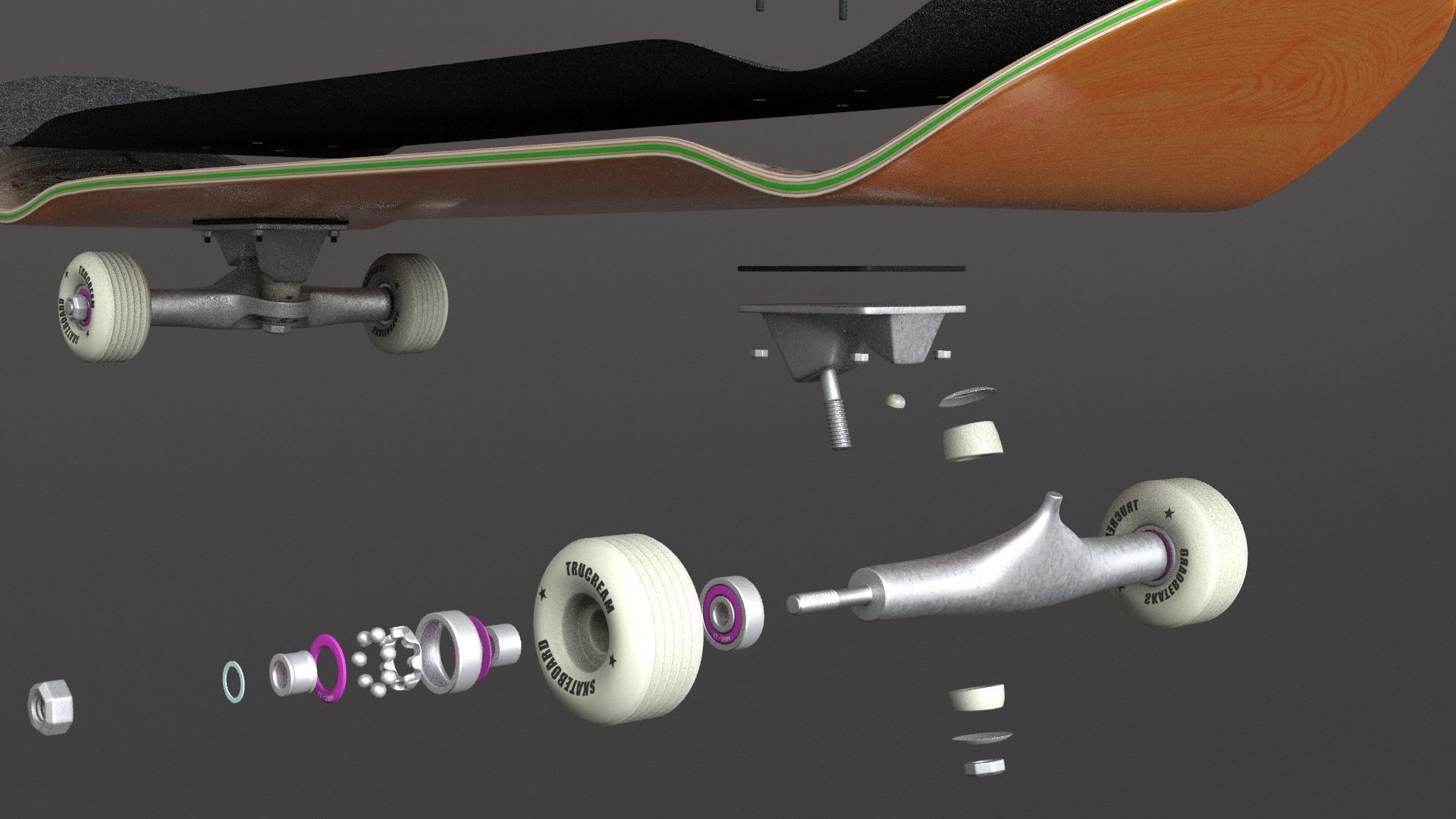 classic skateboard all parts 3D model_29