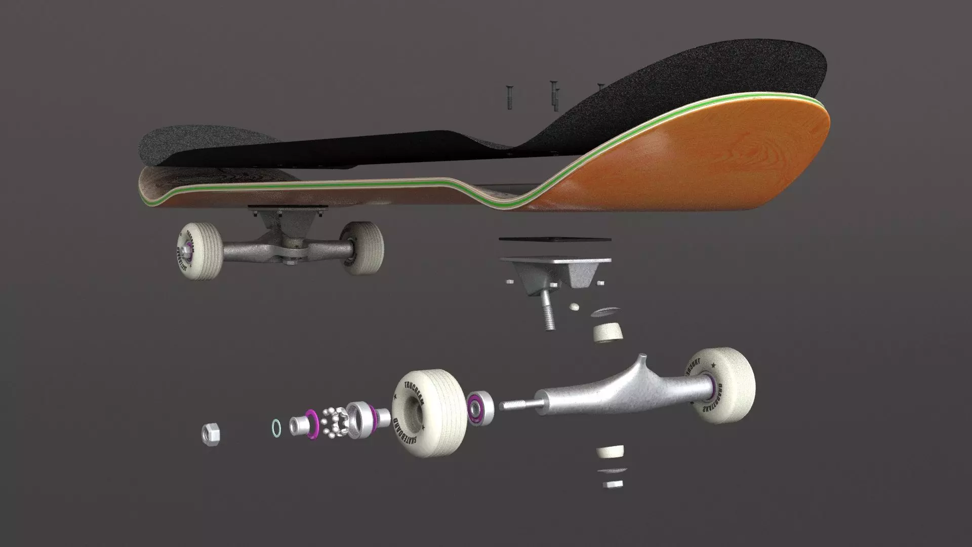 classic skateboard all parts 3D model_0