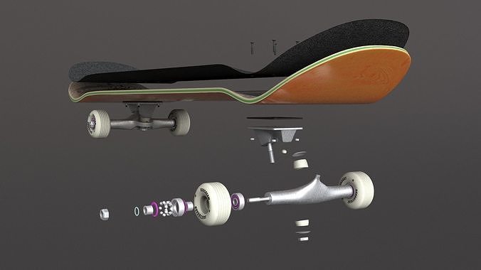 classic skateboard all parts 3D model