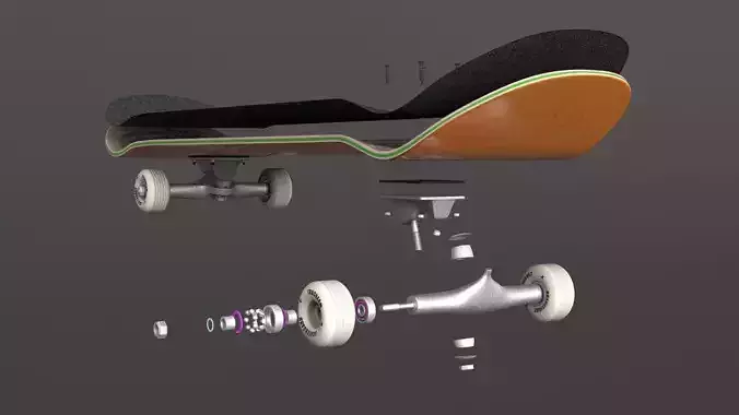 classic skateboard all parts 3D model