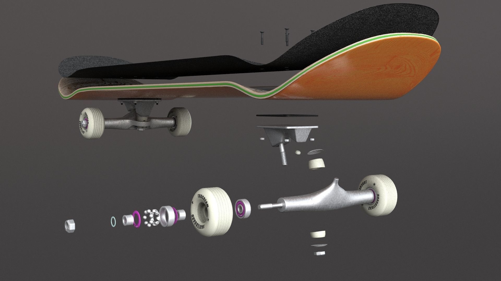 classic skateboard all parts 3D model_30