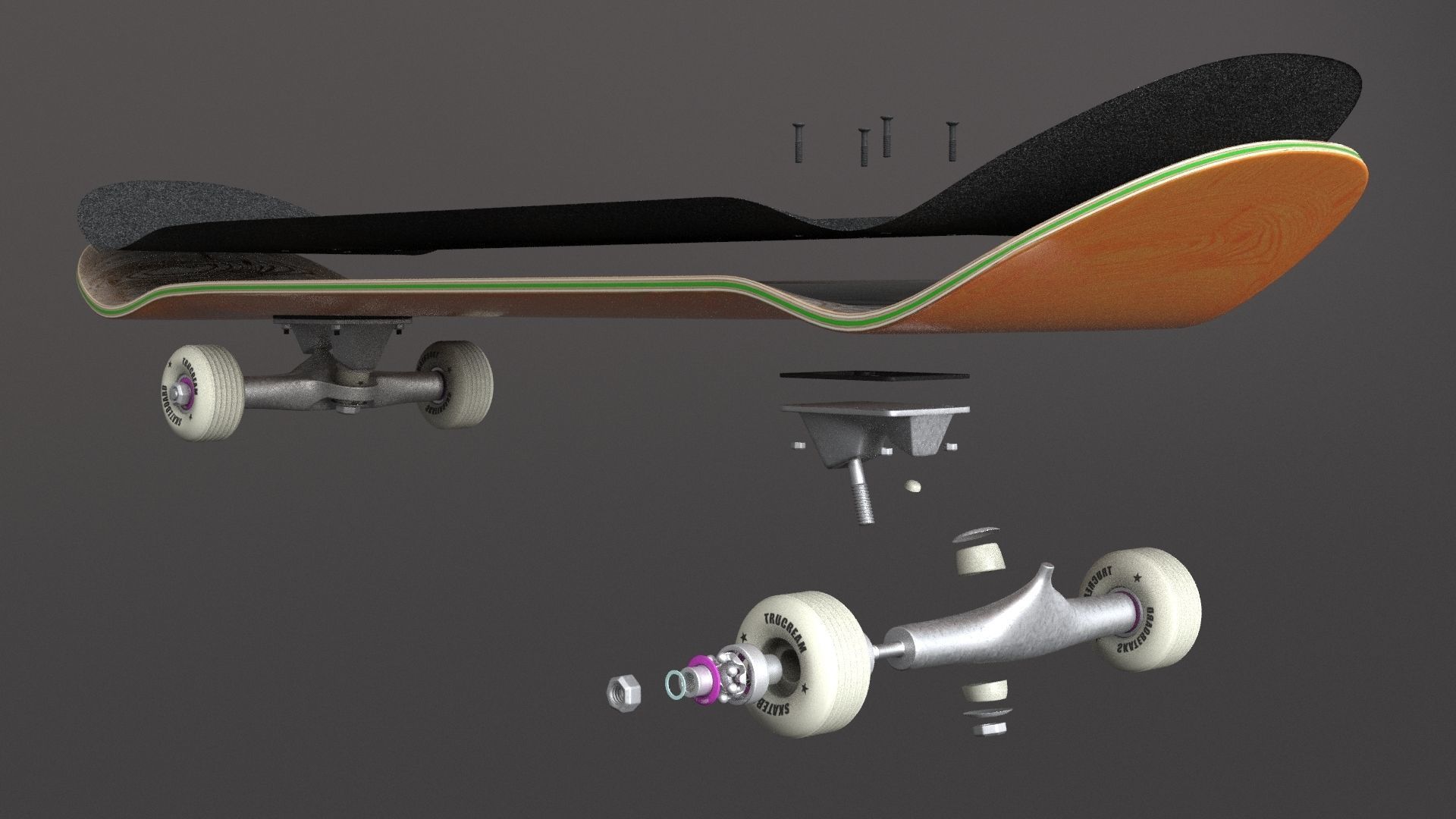 classic skateboard all parts 3D model_26