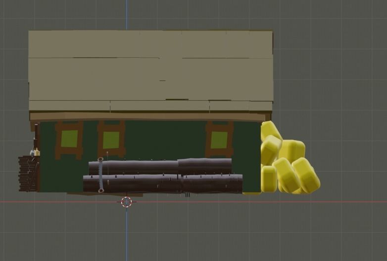 low poly barn with logs and bales of hay Free low-poly 3D model_3