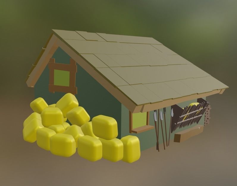 low poly barn with logs and bales of hay Free low-poly 3D model_5