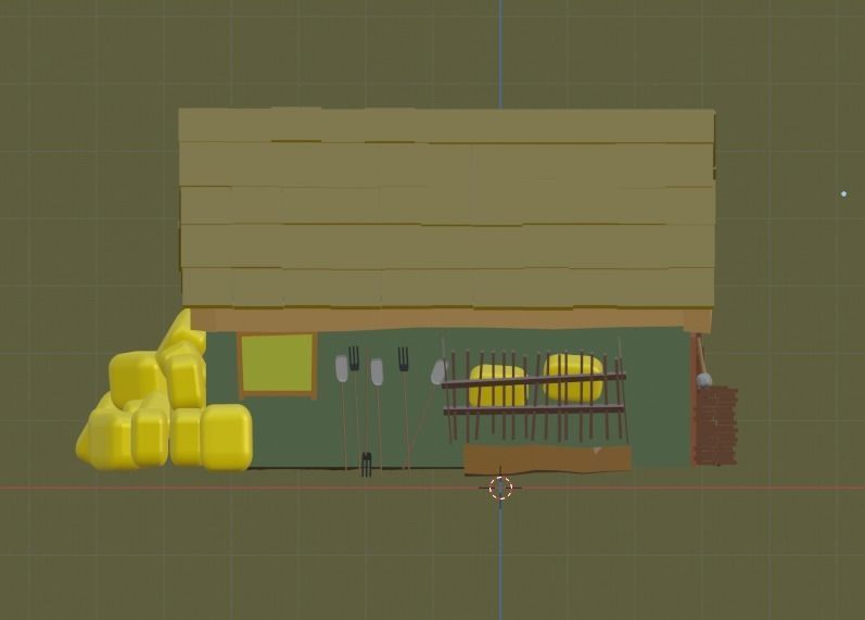 low poly barn with logs and bales of hay Free low-poly 3D model_6