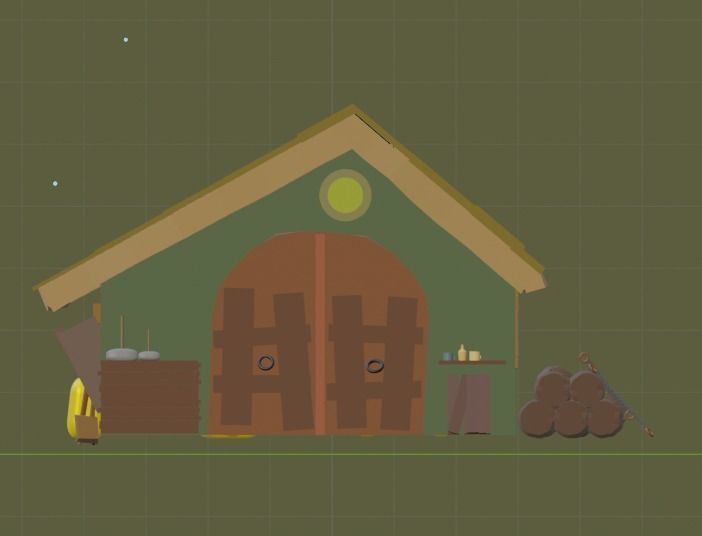 low poly barn with logs and bales of hay Free low-poly 3D model_2