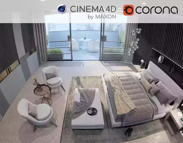 Corona - C4D Scene files - Luxury Bedroom Apartment Interior 3D model